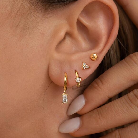 Women Trendy 14k Gold Hoop Earrings Cartilage Earring Set Cubic Zirconia Hoops - Picture 4 of 8